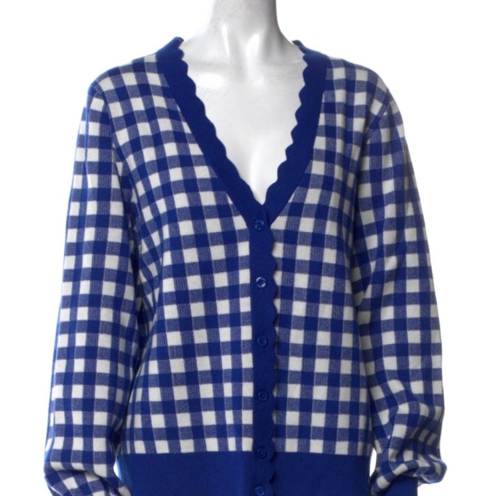 kate spade Blue and White Gingham Scallop-Trim Cardigan